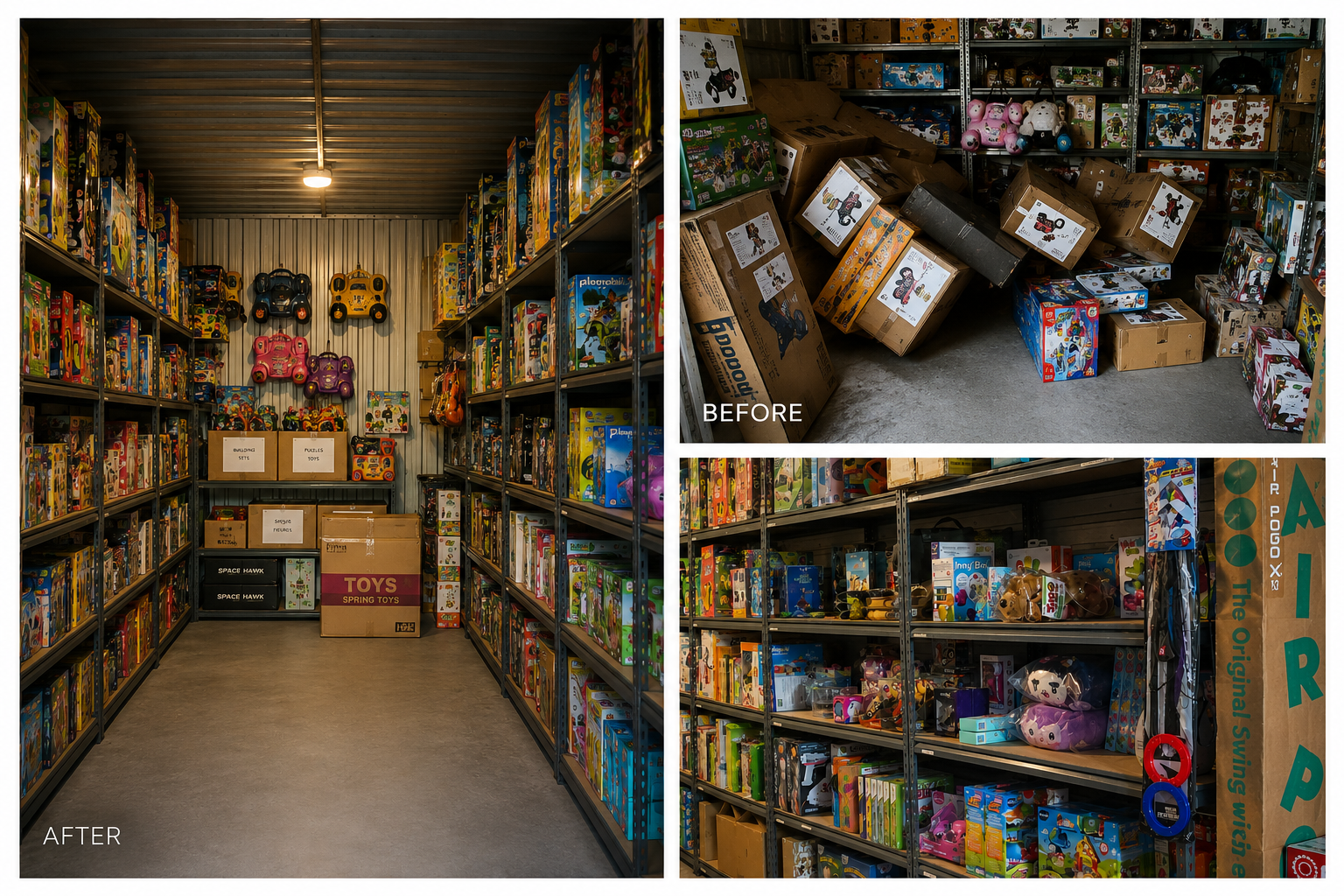 David toy storage before and after collage